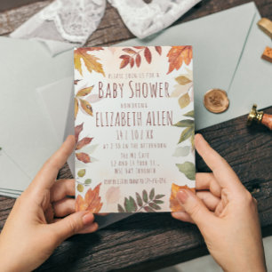 Fall Foliage Watercolor Autumn Baby Shower  Invitation