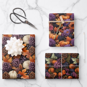Fall Foliage Watercolor Isometric Vector Art Wrapping Paper Sheet