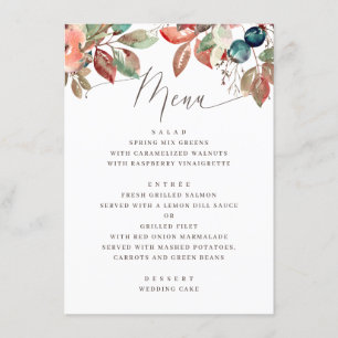 Fall Foliage Watercolor Wedding   Autumn Leaves Menu