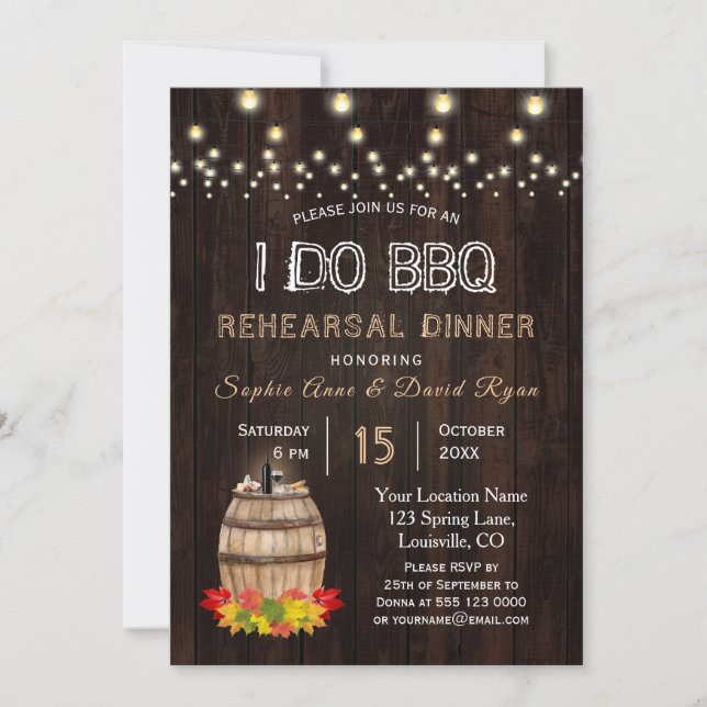 Fall Foliage Wine Barrel Vineyard Rehearsal Dinner Invitation (Front)