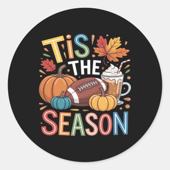 Fall Football Autumn Pumpkin Coffee Lover Classic Round Sticker (Front)