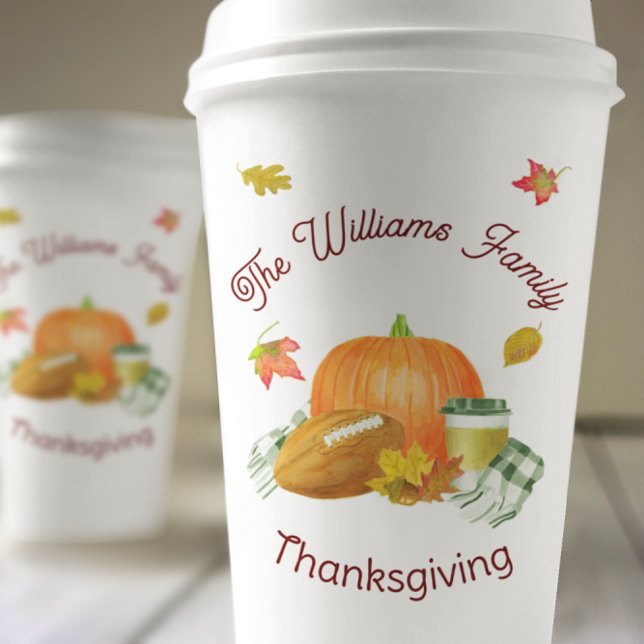 Fall Football Pumpkin Latte Watercolor Paper Cups (Creator Uploaded)