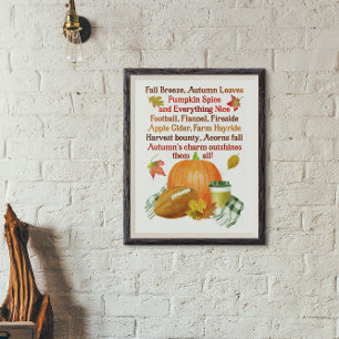 Fall Football Pumpkin Latte Watercolor Poster