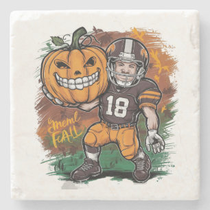 fall football pumpkins stone coaster