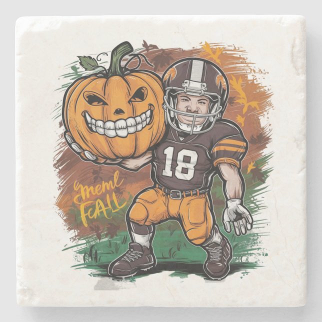 fall football pumpkins stone coaster (Front)