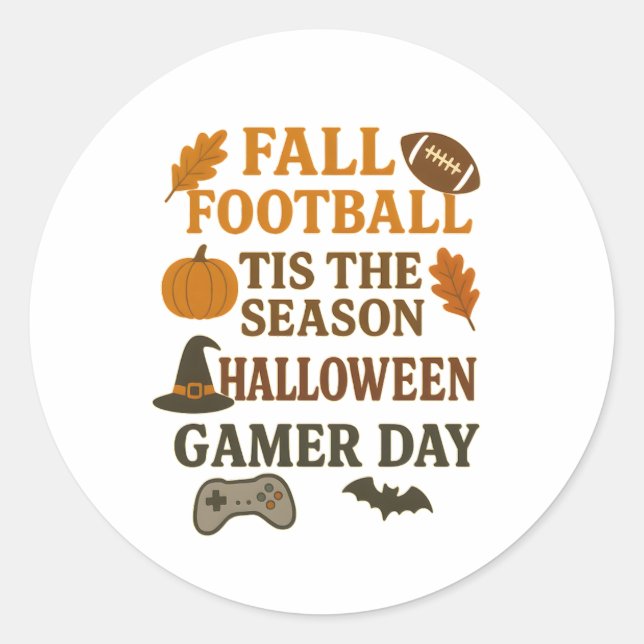 Fall Football Tis The Season Halloween Gamer Day Classic Round Sticker (Front)
