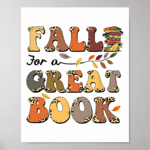 Fall For A Great Book Retro Leopard Autumn Thanksg Poster