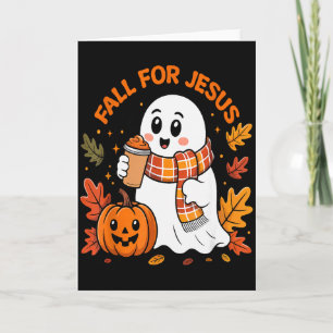 Fall For Jesus Christian Autumn Cute Ghost Pumpkin Card