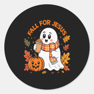Fall For Jesus Christian Autumn Cute Ghost Pumpkin Classic Round Sticker
