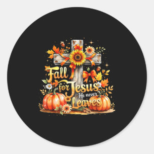 Fall For Jesus Christian Pumpkin Autumn Cross  Classic Round Sticker