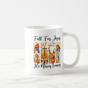 Fall For Jesus He Never Leaves Autumn Christan Men Coffee Mug