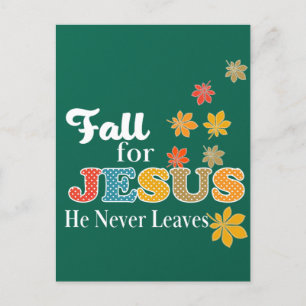 Fall for Jesus He Never Leaves Christian Polka Dot Postcard