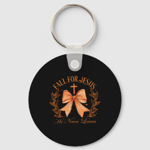 Fall For Jesus He Never Leaves Coquette Bow Christ Key Ring