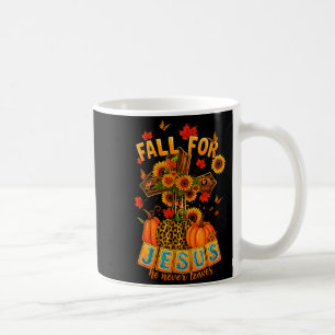 Fall For Jesus He Never Leaves Cross Faith Pumpkin Coffee Mug