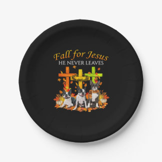 Fall for Jesus, he never leaves dog Paper Plate