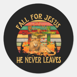 Fall For Jesus He Never Leaves Lion And Jesus Classic Round Sticker