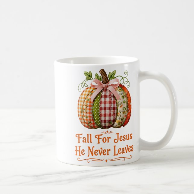 Fall For Jesus He Never Leaves Pumpkin Patchwork C Coffee Mug (Right)