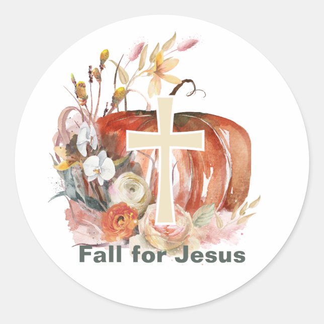 Fall For Jesus Pumpkin & Cross Classic Round Sticker (Front)