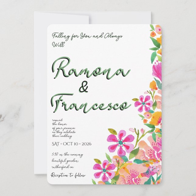 Fall For You Watercolor Floral Wedding Invitation (Front)