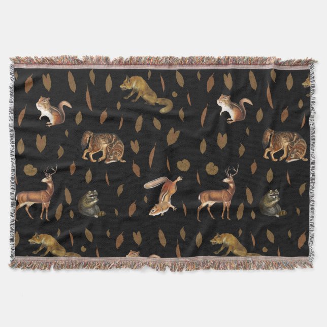 Fall Forest Animals Autumn Leaves Fall Decor Throw Blanket (Front)