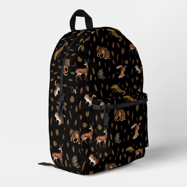 Fall Forest Animals Autumn Leaves  Printed Backpack (Back Corner Left)