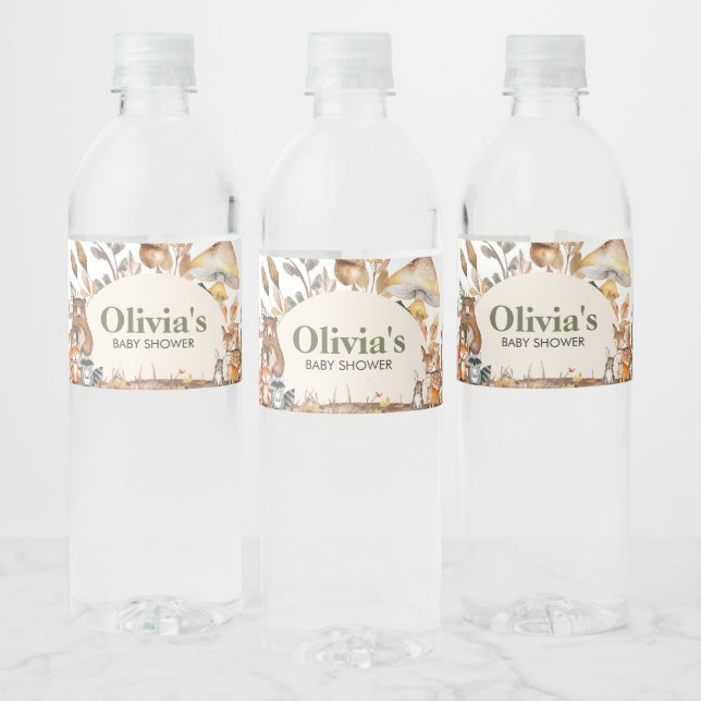 Fall Forest Animals Baby Shower Water Bottle Label (Bottles)