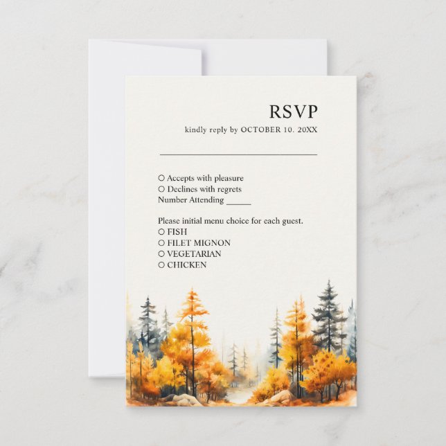Fall Forest Autumn Wedding RSVP Card (Front)