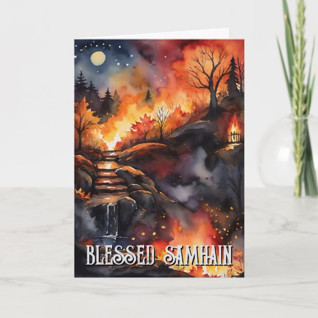 Fall Forest Blessed Samhain Halloween Night Card (Front)