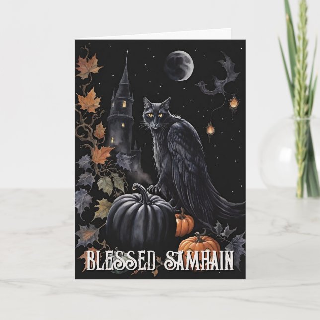 Fall Forest Blessed Samhain Night Pagan Gryphon Card (Front)