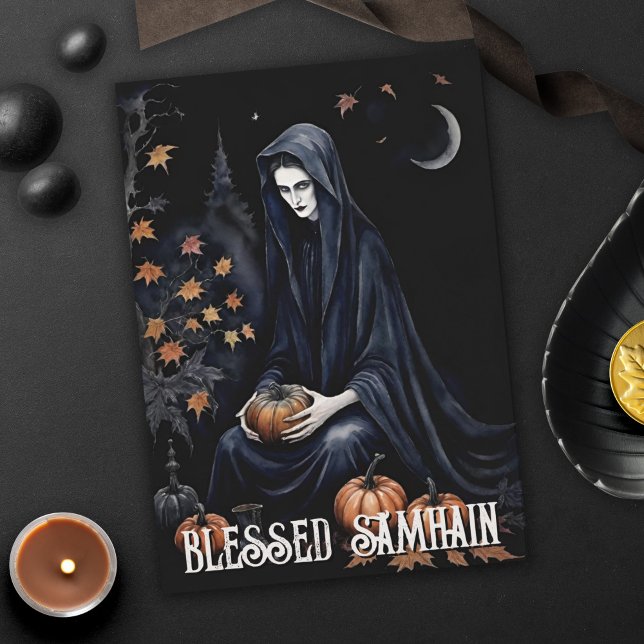 Fall Forest Blessed Samhain Night Pagan Witch Card (Fall Forest Blessed Samhain Night Pagan Witch Halloween Greeting Card)