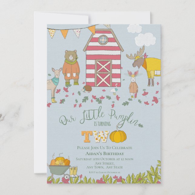 Fall Forest Friends Second Birthday Invitation (Front)