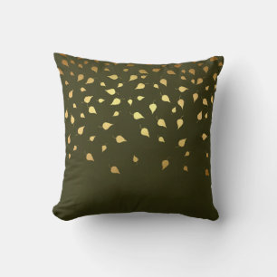 Fall Forest Green Gold Leaves Throw Pillow