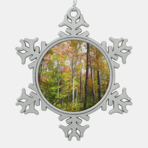 Fall Forest I Autumn Landscape Photography Snowflake Pewter Christmas Ornament