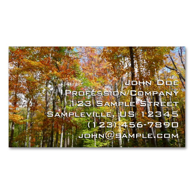 Fall Forest II Autumn Landscape Photography Magnetic Business Card (Front)
