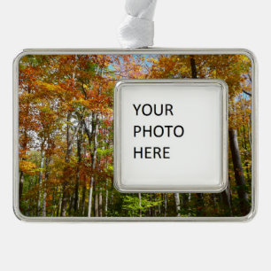 Fall Forest II Autumn Landscape Photography Silver Plated Framed Ornament