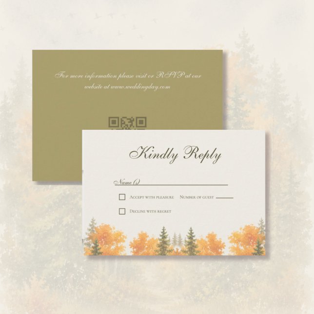 Fall Forest Pine Trees Wedding Response Card (Fall Forest Pine Trees - RSVP Wedding Card)