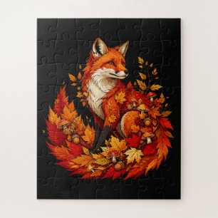 Fall Fox Autumn Forest Leaves Acorns Mushrooms Jigsaw Puzzle
