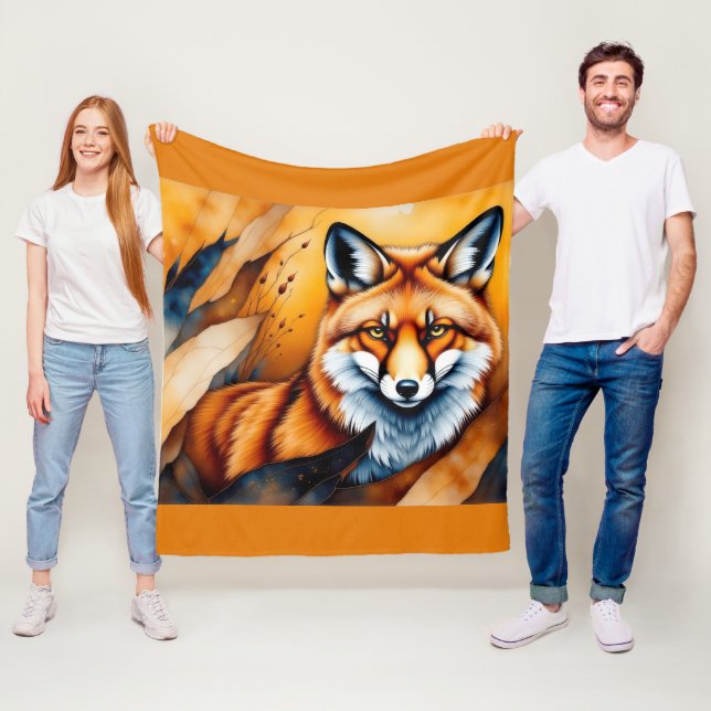 Fall Fox Painting Fleece Blanket (In Situ)