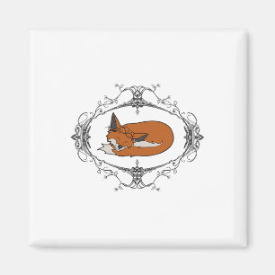 Fall Fox Sleeping With Leaves And Flowers Magnet