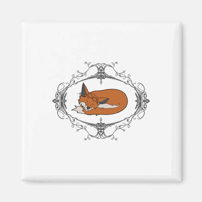 Fall Fox Sleeping With Leaves And Flowers  Magnet (Front)