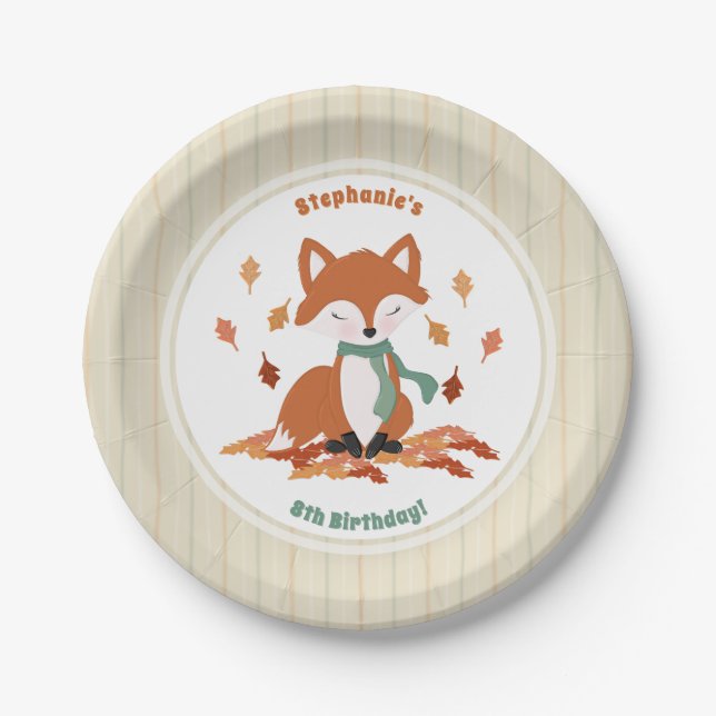 Fall Fox Woodland Birthday Paper Plate (Front)