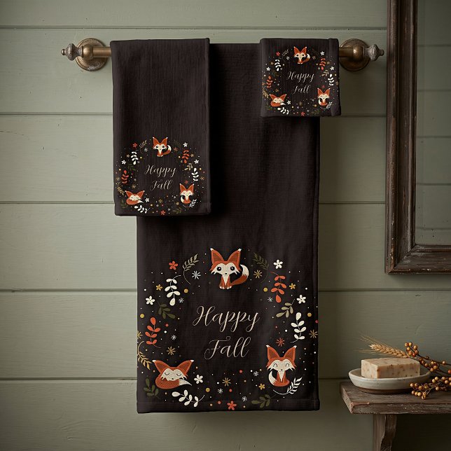Fall Foxes with customisable text  Bath Towel Set (Creator Uploaded)