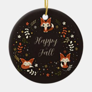 Fall Foxes with customisable text Ceramic Ornament