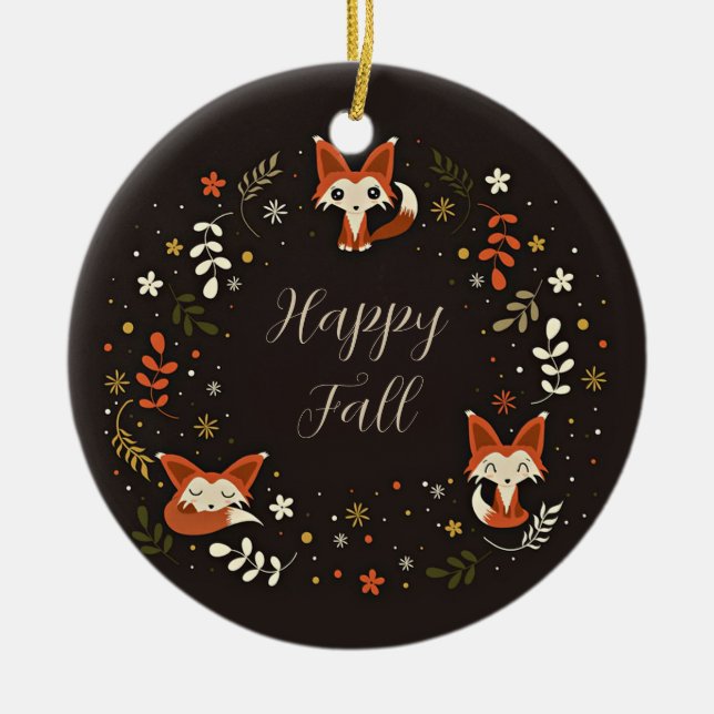 Fall Foxes with customisable text  Ceramic Ornament (Front)