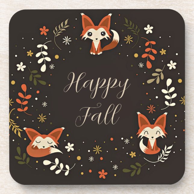 Fall Foxes with customisable text  Coaster (Front)
