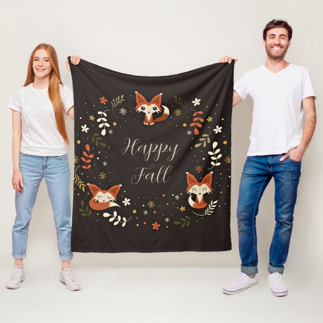 Fall Foxes with customisable text  Fleece Blanket (In Situ)