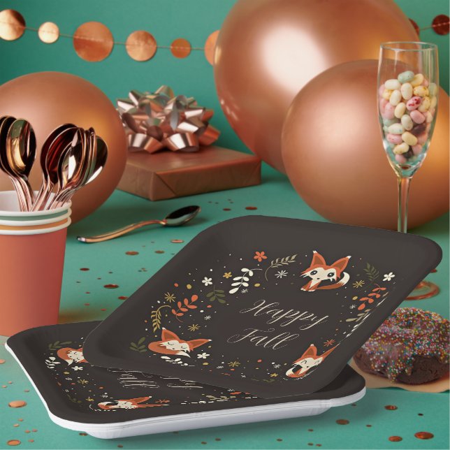 Fall Foxes with customisable text  Paper Plate (Multi)