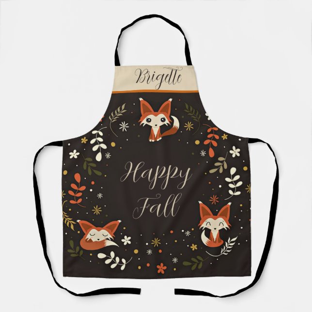 Fall Foxes with customisable text personalised Apron (Front)