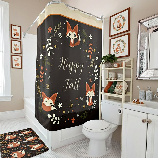 Fall Foxes with customisable text Shower Curtain (Creator Uploaded)