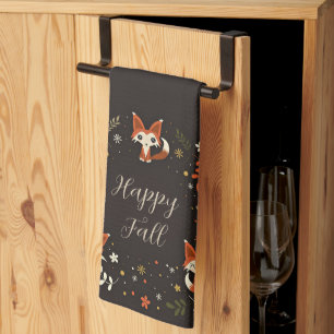 Fall Foxes with customisable text Tea Towel